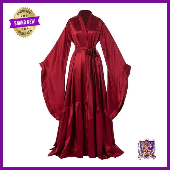 Silk Satin Bridal Robe Maternity Photoshoot Long Sleeve Kimono Nightgown
